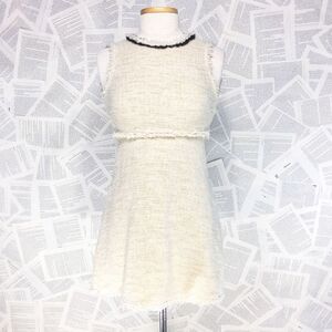 Zara Woman Linen Rough Edge Cream Dress Empire